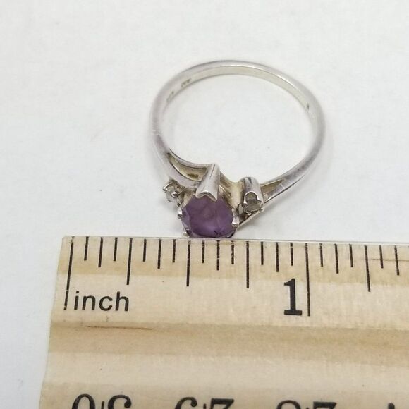 Vintage Avon Sterling Silver Purple Pear Shape Rhinestone Ring, Size 8 Band - Picture 7 of 9